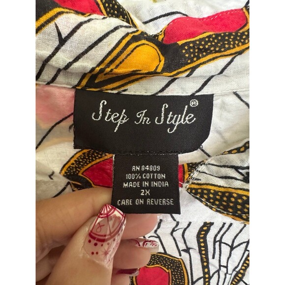 Step In Style 100% Cotton Peacock African Print Hi Lo Handkerchief Midi Dress 2X - Picture 8 of 9